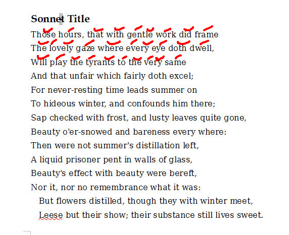 Shakespearean sonnet with scansion